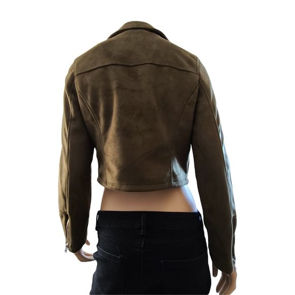 NWT TOPSHOP Olive Green Vegan Suede Bomber Jacket - Picture 2 of 4